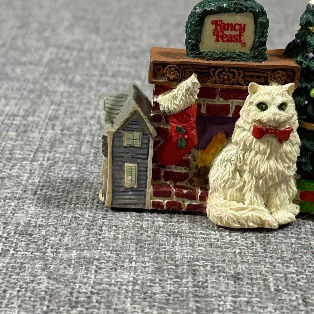 VTG Fancy Feast Cat Ornament 1993 White Persian Fireplace Christmas Tree Kitsch